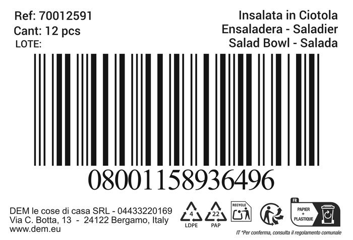 Inde Ensaladera Elian 1.6 Litros, Capacidad 1600 ml, Cuenco de Ensalada 19.2 cm de Diámetro y 9 cm de Alto (12 Unidades)