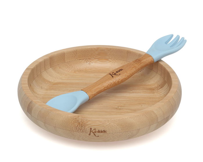 KioKids Set Vajilla Silicona Y Bambú Azul Con Cuchara-Tenedor +4 Meses KioKids Set Vajilla Silicona Y Bambú Azul Con Cuchara-Tenedor +4 Meses