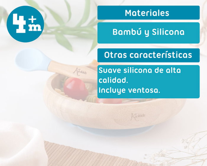 KioKids Set Vajilla Silicona Y Bambú Azul Con Cuchara-Tenedor +4 Meses KioKids Set Vajilla Silicona Y Bambú Azul Con Cuchara-Tenedor +4 Meses