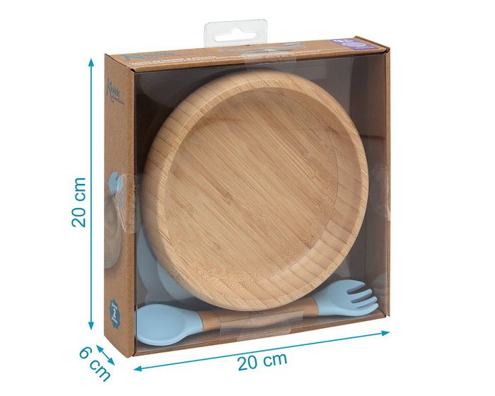 KioKids Set Vajilla Silicona Y Bambú Azul Con Cuchara-Tenedor +4 Meses KioKids Set Vajilla Silicona Y Bambú Azul Con Cuchara-Tenedor +4 Meses