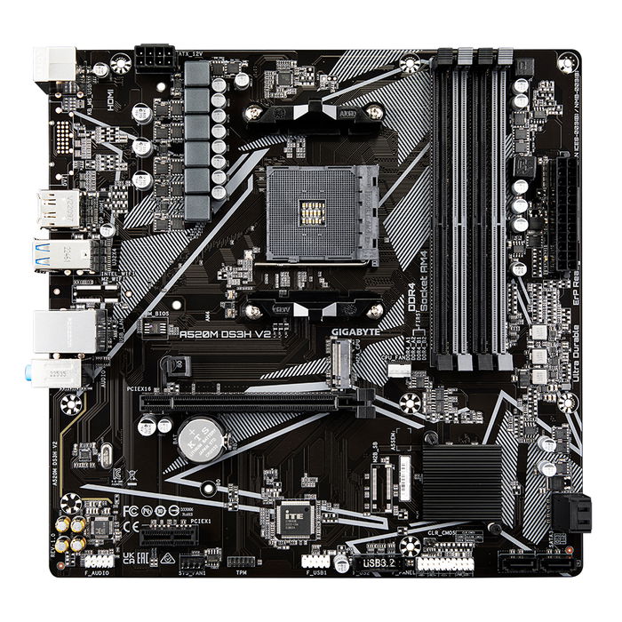 GIGABYTE Placa Base A520M DS3H V2 para CPU AMD Ryzen 5000 AM4, DDR4 4733 MHz, PCIe 3.0, LAN GbE, USB 3.2 Gen 1 GIGABYTE Placa Base A520M DS3H V2 para CPU AMD Ryzen 5000 AM4, DDR4 4733 MHz, PCIe 3.0, LAN GbE, USB 3.2 Gen 1