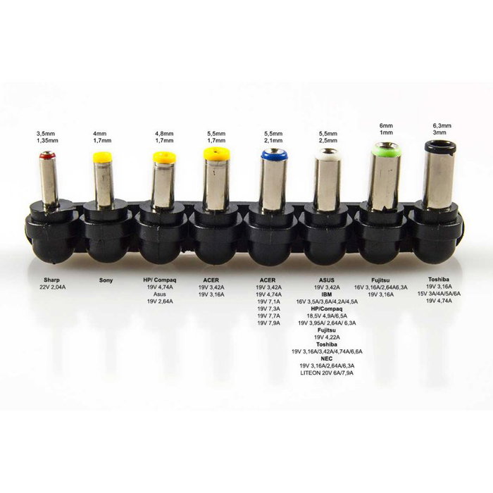 Anima ANBP100 Cargador Universal para Portátil 100W con 8 Conectores y Puerto USB, Voltaje 12-24V, Compatible con IBM, Sony, Toshiba, HP, Compaq, Dell, Acer, Fujitsu, Sharp