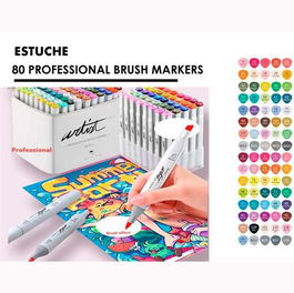 Alex Bog Rotuladores Canvas Luxe Professional Brush Market Doble Punta Biselada-Pincel C-Surtidos Estuche 80 Ud
