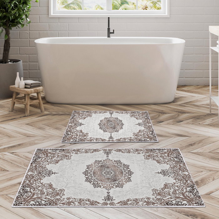 Mijölnir Kt466 V2 Juego de Alfombrillas de Baño 100% Poliéster Antideslizante Antibacteriano Fácil Limpieza 50x60cm 60x100cm
