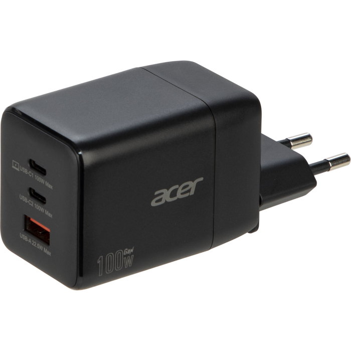 Acer Cargador GaN 100W con 2x USB-C y 1x USB-A y Enchufes EU/UK