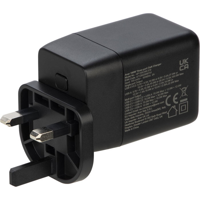 Acer Cargador GaN 100W con 2x USB-C y 1x USB-A y Enchufes EU/UK
