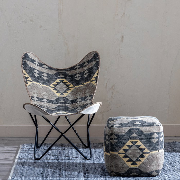 Silla Negro-Taupe Tejido-Metal Salón 75 X 75 X 95 cm Silla Negro-Taupe Tejido-Metal Salón 75 X 75 X 95 cm