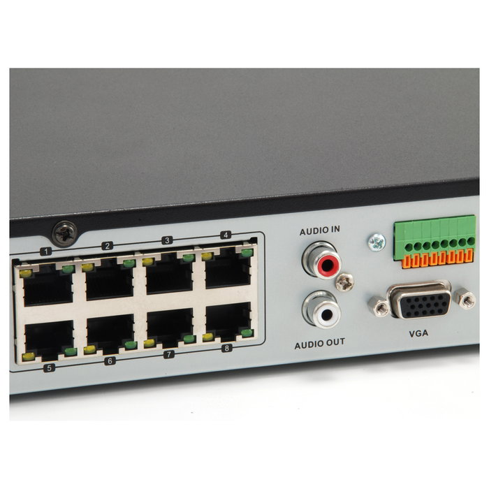 LevelOne NVR-0508 - Grabador de Vídeo en Red 8 Canales, 8K UHD/4K, 8 Puertos PoE, Compatible con H.265+, H.264+, 64 Usuarios, 2 Bahías HDD SATA hasta 12TB, Linux, Negro