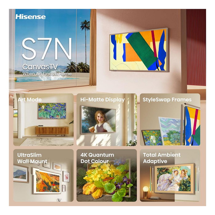 Hisense 55S7NQTUK 55" QLED 4K UHD Smart TV con Frame, 144 Hz, HDR10+, VIDAA OS, Wifi, Bluetooth 5.3, 4x HDMI 2.1, Color Oro Hisense 55S7NQTUK 55" QLED 4K UHD Smart TV con Frame, 144 Hz, HDR10+, VIDAA OS, Wifi, Bluetooth 5.3, 4x HDMI 2.1, Color Oro