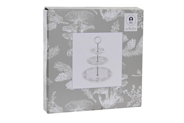 DKD Home Decor Frutero de 3 Pisos en Porcelana y Metal Verde, Blanco y Marrón Claro