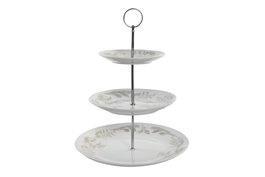 DKD Home Decor Frutero de 3 Pisos en Porcelana y Metal Verde, Blanco y Marrón Claro