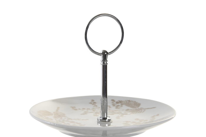 DKD Home Decor Frutero de 3 Pisos en Porcelana y Metal Verde, Blanco y Marrón Claro