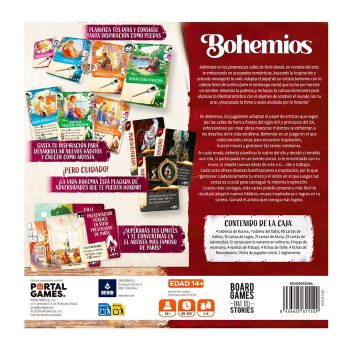 Portal Games Juego de Mesa Bohemios: Juego de Cartas y Estrategia Ambientado en el París Bohemio del Siglo XIX, para 1 a 4 Jugadores (Edad 14+).