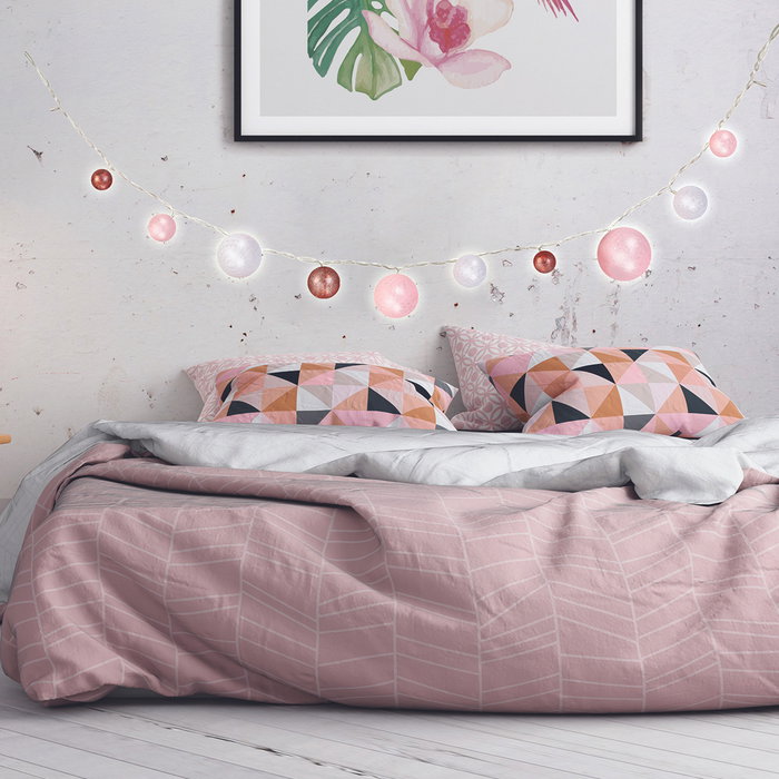 Home Deco Light Guirnalda Luz 10 Led Rosa, Bolas Variadas D.4-10cm, Decoración Hogar