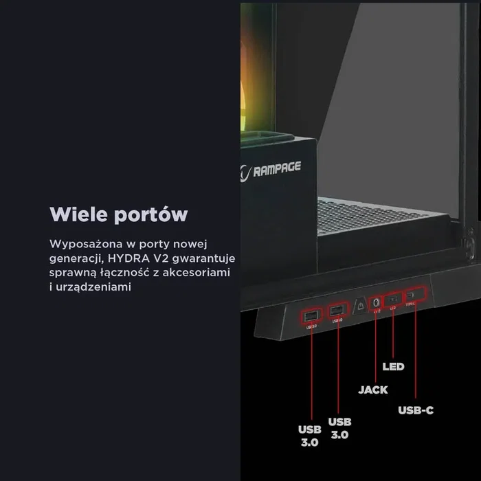 Rampage Hydra V2 Obudowa PC Akwarium 4x Wentylator ARGB Czarna