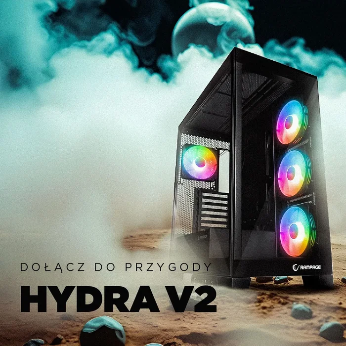 Rampage Hydra V2 Obudowa PC Akwarium 4x Wentylator ARGB Czarna