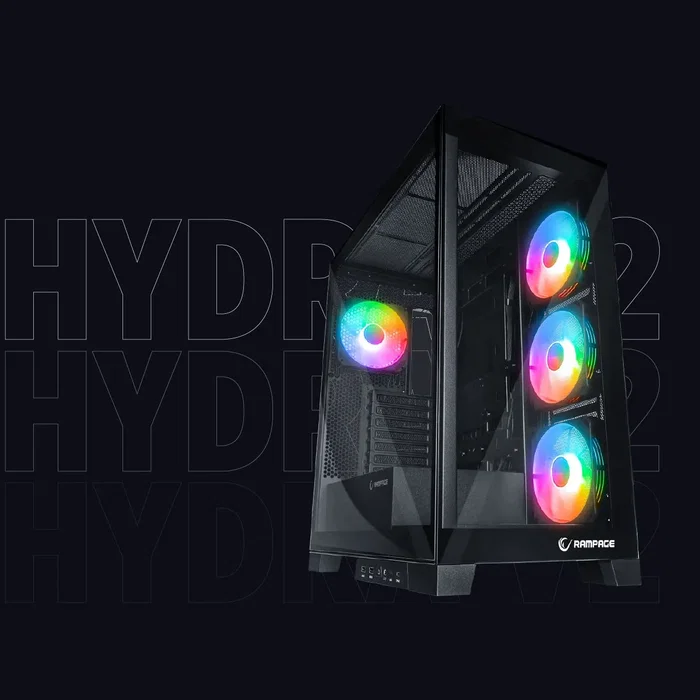 Rampage Hydra V2 Obudowa PC Akwarium 4x Wentylator ARGB Czarna