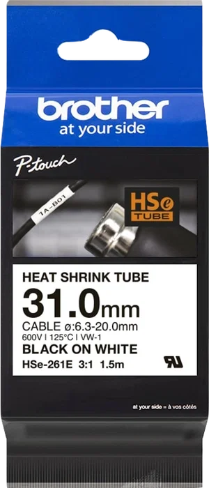 Brother HSe-261E Tubo Termorretráctil Negro sobre Blanco 31mm Brother HSe-261E Tubo Termorretráctil Negro sobre Blanco 31mm