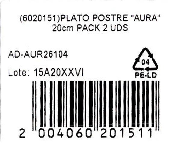 Alfares Plato de Postre Aura Pack de 6 unidades de 20cm