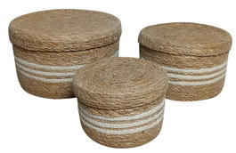 DKD Home Decor Set de 3 Cestas de Seagrass y Yute con Tapa