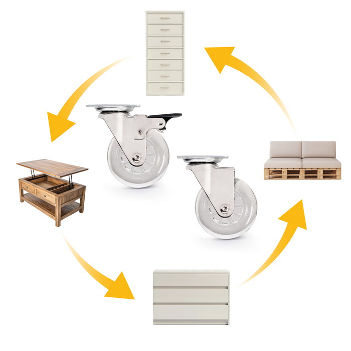 Emuca Lote de 4 ruedas Slip transparentes con placa de montaje, diámetro 75mm, Acero y Plástico