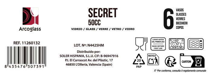 La Mediterranea Set de 6 Chupitos Surtidos Secret 50cc acabado plata (18 cajas) La Mediterranea Set de 6 Chupitos Surtidos Secret 50cc acabado plata (18 cajas)