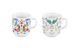 DKD Home Decor Set de 2 Tazas de Porcelana Garza y Tigre Multicolor