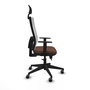 Silla de oficina Horna con mecanismo Sincro/Traslack tapizada con Tela color Marrón oscuro y malla color Blanco. Equipada con lumbar 1D, Brazos 1D, Cabecero Fijo y Ruedas 65 mm parqué