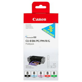 Canon 0620B027 - Tinta CLI-8 Multipack (5 piezas) - Fotos Cian y Magenta para impresora Pixma Pro 9000 - Tinta a base de colorante - Original