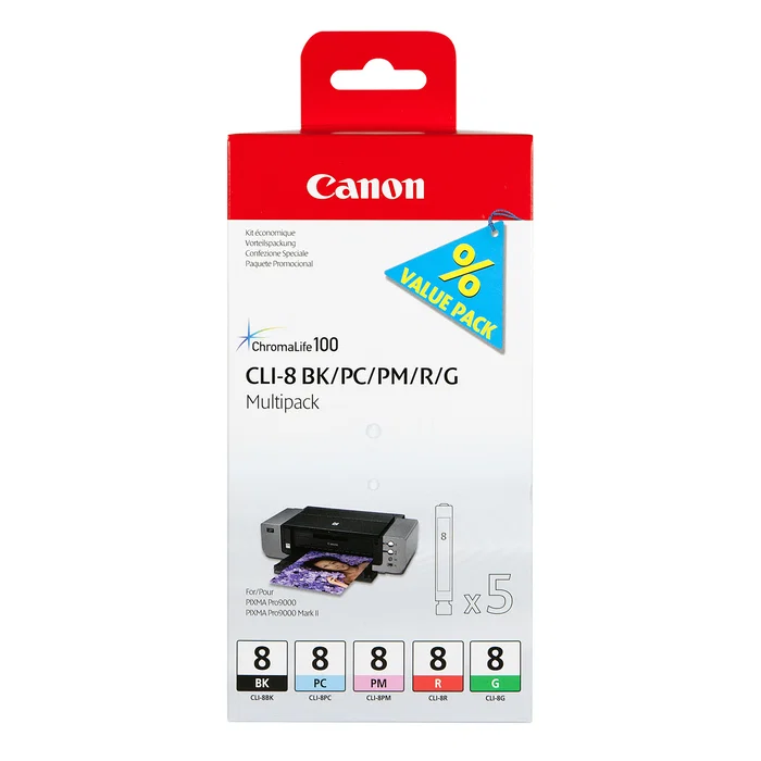 Canon CLI-8 Multipack BK/PC/PM/R/G de 5 piezas Canon CLI-8 Multipack BK/PC/PM/R/G de 5 piezas