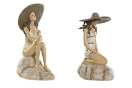 DKD Home Decor Figura Decorativa Resina Blanco Beige Chica Sombrero 8.5 x 20 x 12 cm (2 Unidades)