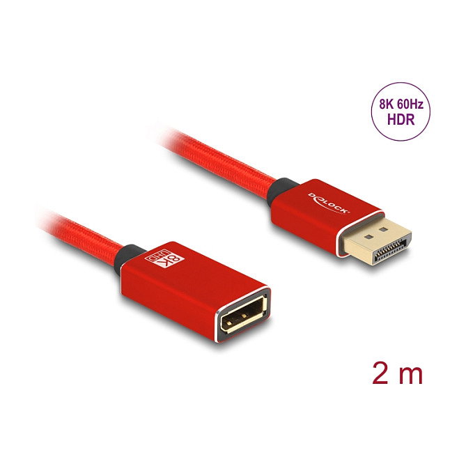 DeLOCK 81082 Cable DisplayPort 1.4 Extensión 8K 60 Hz 2 Metros Rojo Metálico - 7680x4320, DSC, HBR3 DeLOCK 81082 Cable DisplayPort 1.4 Extensión 8K 60 Hz 2 Metros Rojo Metálico - 7680x4320, DSC, HBR3