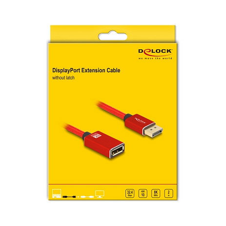 DeLOCK 81082 Cable DisplayPort 1.4 Extensión 8K 60 Hz 2 Metros Rojo Metálico - 7680x4320, DSC, HBR3 DeLOCK 81082 Cable DisplayPort 1.4 Extensión 8K 60 Hz 2 Metros Rojo Metálico - 7680x4320, DSC, HBR3