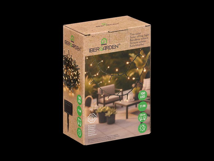 IBERGARDEN Tira de luz solar de 11m con 100 LEDs luz cálida IBERGARDEN Tira de luz solar de 11m con 100 LEDs luz cálida