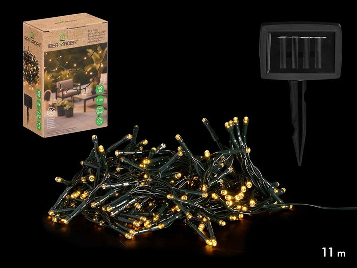 IBERGARDEN Tira de luz solar de 11m con 100 LEDs luz cálida IBERGARDEN Tira de luz solar de 11m con 100 LEDs luz cálida
