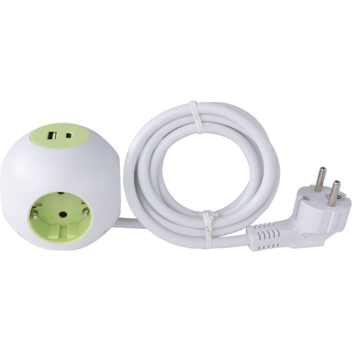 Rev PowerGlobe Cubo de Enchufes 4 Tomas con USB Blanco-verde 1,4 m