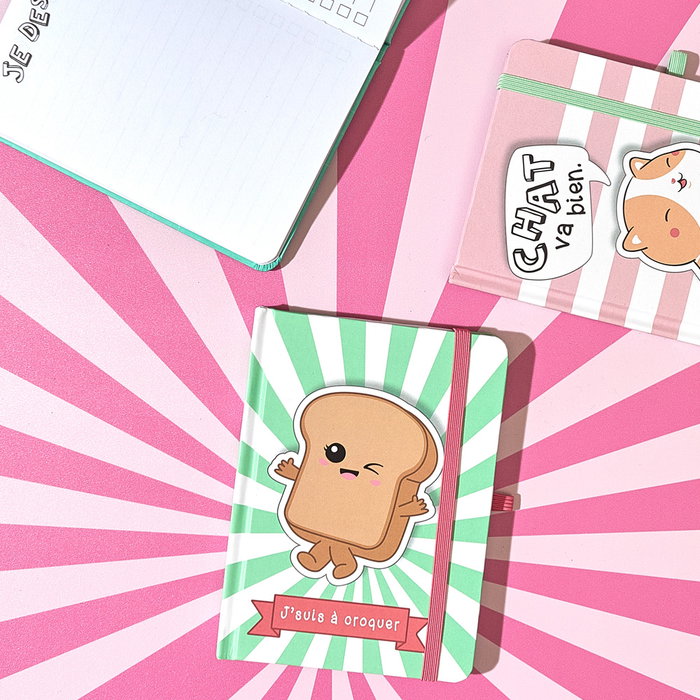 The Concept Factory Libreta DINA6 con Cierre Elástico Kawaii - My Funny Papet, Tostada/Panda/Gato, Certificado FSC