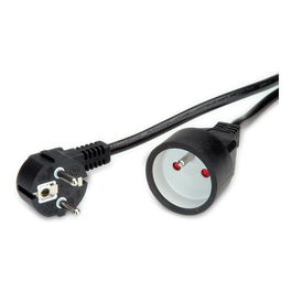 VALUE 19.99.1170 Cable de Alimentación H05VV-F 3m Macho CEE7/7 Angular a Hembra CEE7/5 Derecho Negro para Rep. Checa, Francia, Eslovaquia