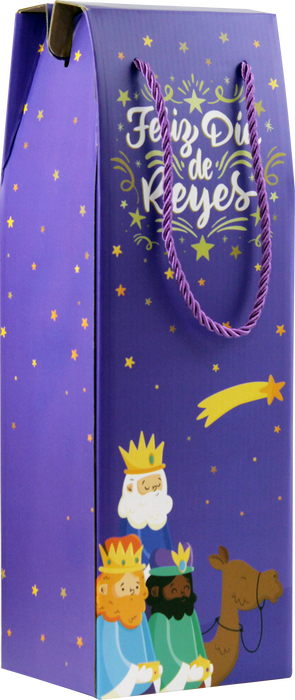 Bismark 333603 Caja con Asa Botellero Efecto Madera Reyes Magos Colores Surtidos (13x36x10 cm)
