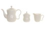 DKD Home Decor Tetera Colección Pengjia 25 Blanco Marron Oscuro Porcelana Bambu 25 x 18 x 28 cm Set de 4