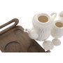 DKD Home Decor Set de tetera de porcelana y bambú PENGJIA 25 relieve blanco y marrón oscuro