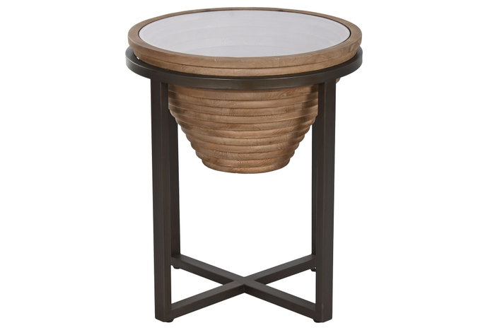 DKD Home Decor Mesita Auxiliar Abeto y Cristal 46x46x55,5 Natural DKD Home Decor Mesita Auxiliar Abeto y Cristal 46x46x55,5 Natural