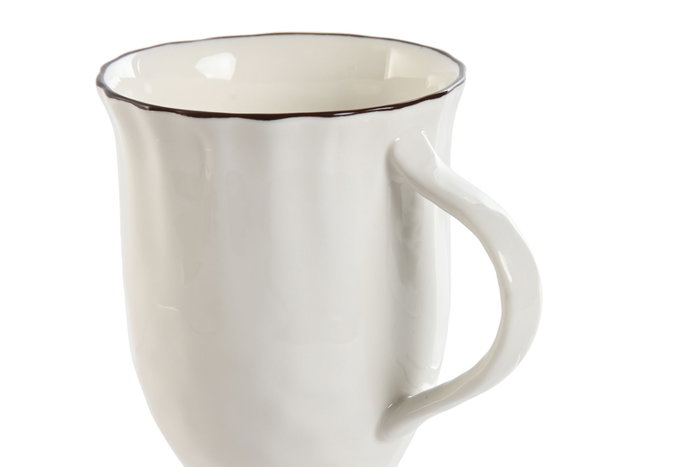 DKD Home Decor Mug Cottage Blanco Marron Porcelana 6 Unidades 250ml Apto Microondas y Lavavajillas 11.5 x 8.3 x 9.6 cm