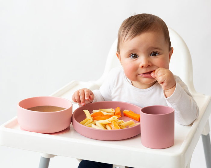 KioKids Set Vajilla 3 Piezas Bebé Silicona Rosa +6 Meses con Ventosa para BLW