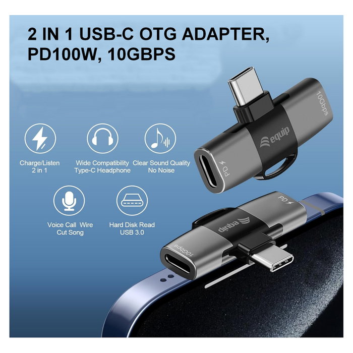 Equip Adaptador USB-C a 2x USB-C 10Gbps PD 100W Gris