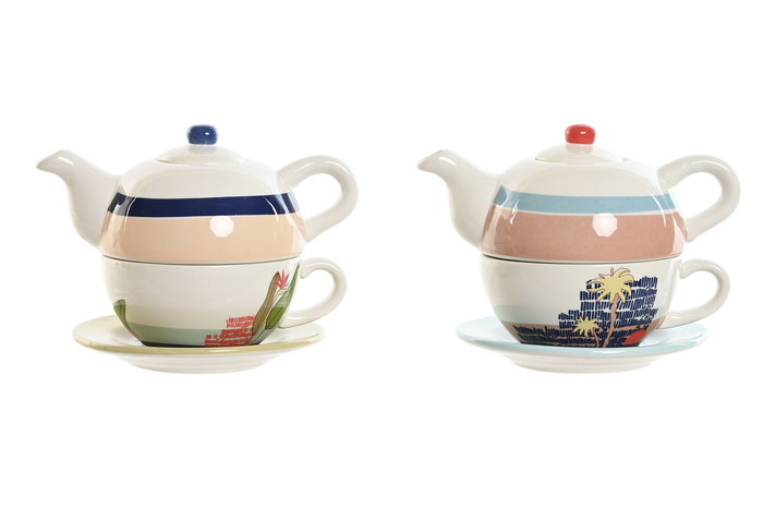 DKD Home Decor Tetera Tropical Azul Verde 13 x 15 x 18 cm (2 Unidades) Dolomita 750 ml DKD Home Decor Tetera Tropical Azul Verde 13 x 15 x 18 cm (2 Unidades) Dolomita 750 ml