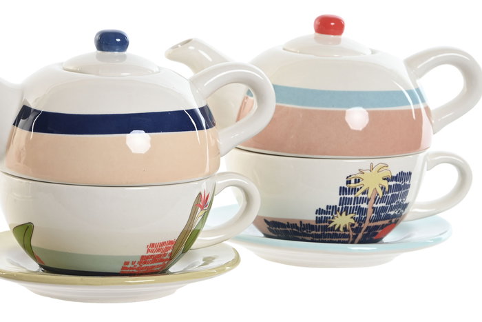 DKD Home Decor Tetera Tropical Azul Verde 13 x 15 x 18 cm (2 Unidades) Dolomita 750 ml DKD Home Decor Tetera Tropical Azul Verde 13 x 15 x 18 cm (2 Unidades) Dolomita 750 ml