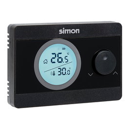 Simon AF521101 Termostato Digital On/Off, Control de Temperatura con Pantalla Retroiluminada, Compatible con Calefacción y Aire Acondicionado, Rango 5°C-30°C, Negro