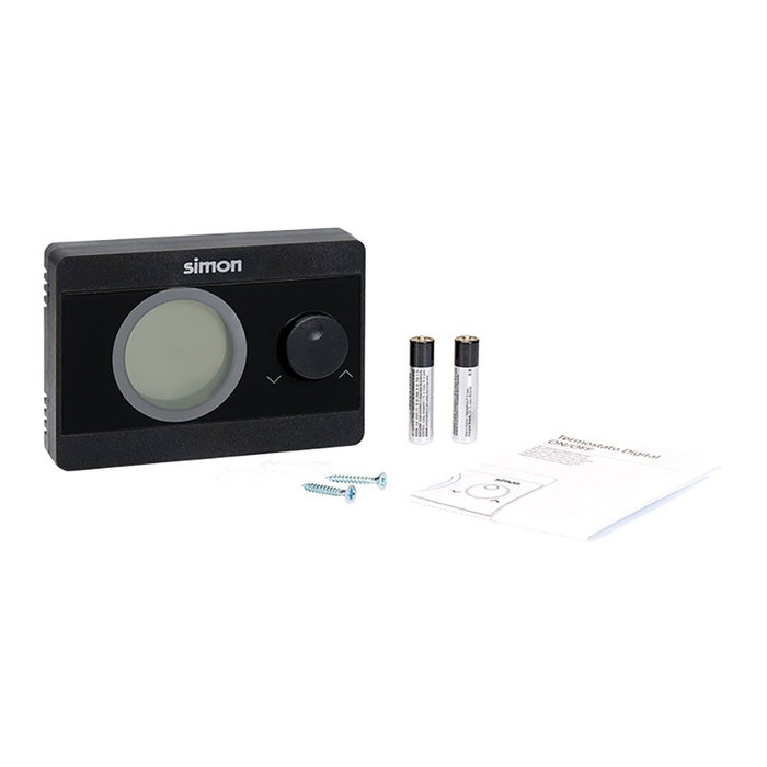 Simon AF521101 Termostato Digital On/Off, Control de Temperatura con Pantalla Retroiluminada, Compatible con Calefacción y Aire Acondicionado, Rango 5°C-30°C, Negro