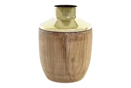 DKD Home Decor Jarrón Acacia Marrón y Dorado 15x15x20 cm